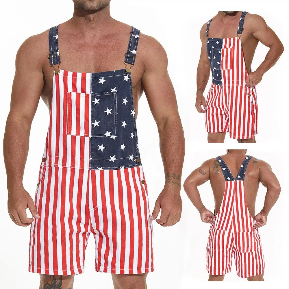 YUANBANG American Flag Overalls for Women and Men, Unisex Bib Pants with Soft Stretch Fabric, Breathable Summer Streetwear Outfit for Independence Day, Memorial Day, National Holiday Festivals, Parades, Parties and Casual Vacation Wear