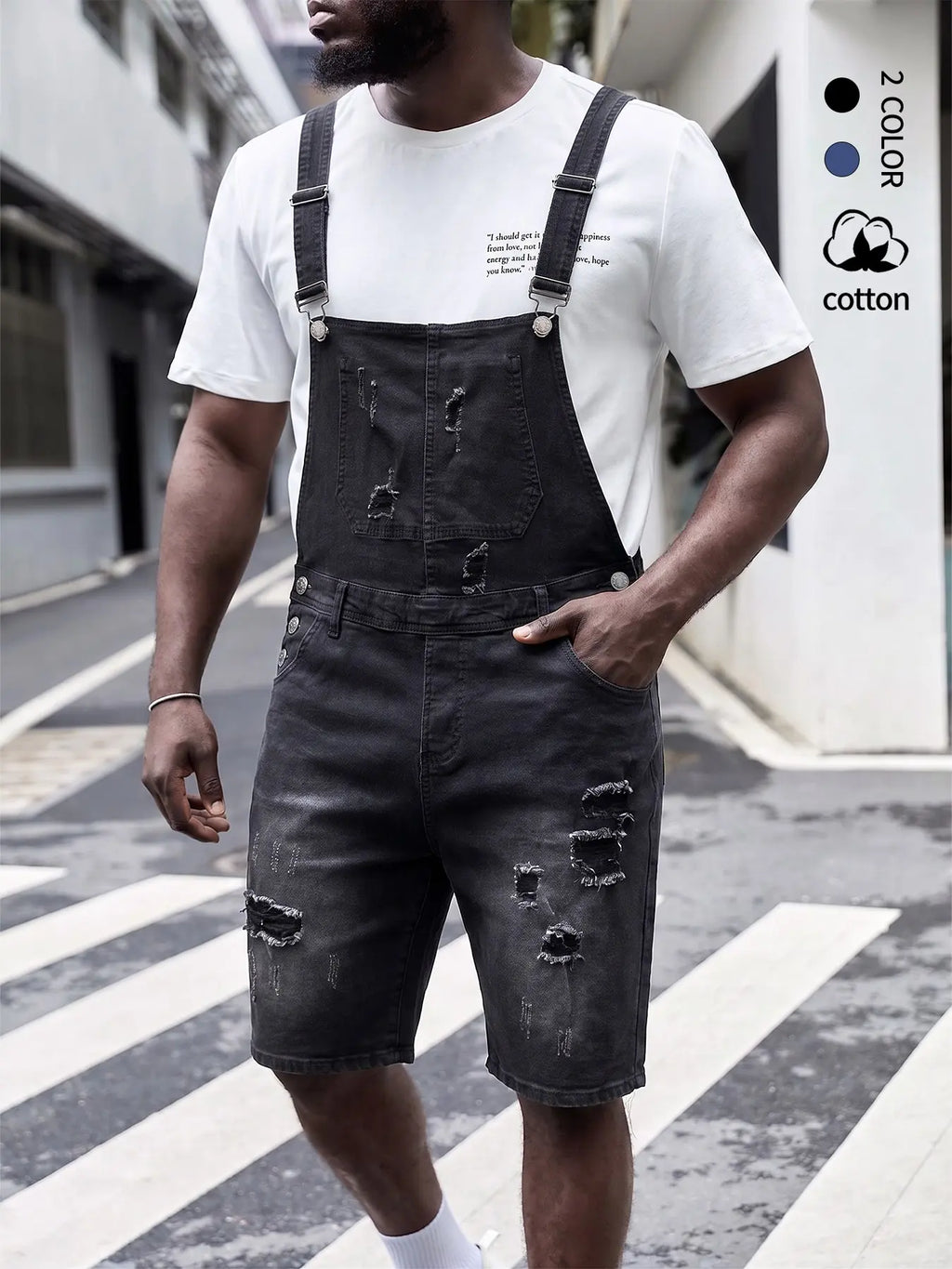 Cut Jean Y2K men's fashionable lip-shaped design denim ripped denim overalls, trendy street style overalls shorts, with belt loops, ideal for outdoor wear, simple design, Streetwear