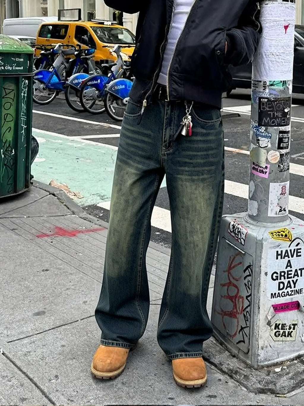 Men's Vintage Washed Classic Loose Fit Denim Jeans, Pocket, Urban Street Style Streetwear, Loose Street Fashion, Casual Daily Wear, Natural Waist, Zipper Fly, All Seasons, Loose Jeans Trousers, Pants, Plain Jeans Pants