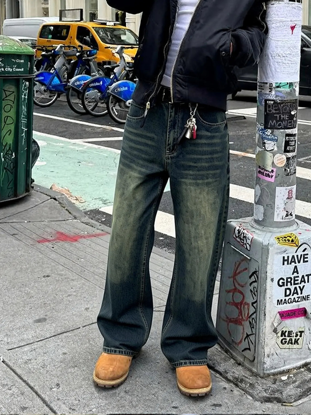 Men's Vintage Washed Classic Loose Fit Denim Jeans, Pocket, Urban Street Style Streetwear, Loose Street Fashion, Casual Daily Wear, Natural Waist, Zipper Fly, All Seasons, Loose Jeans Trousers, Pants, Plain Jeans Pants