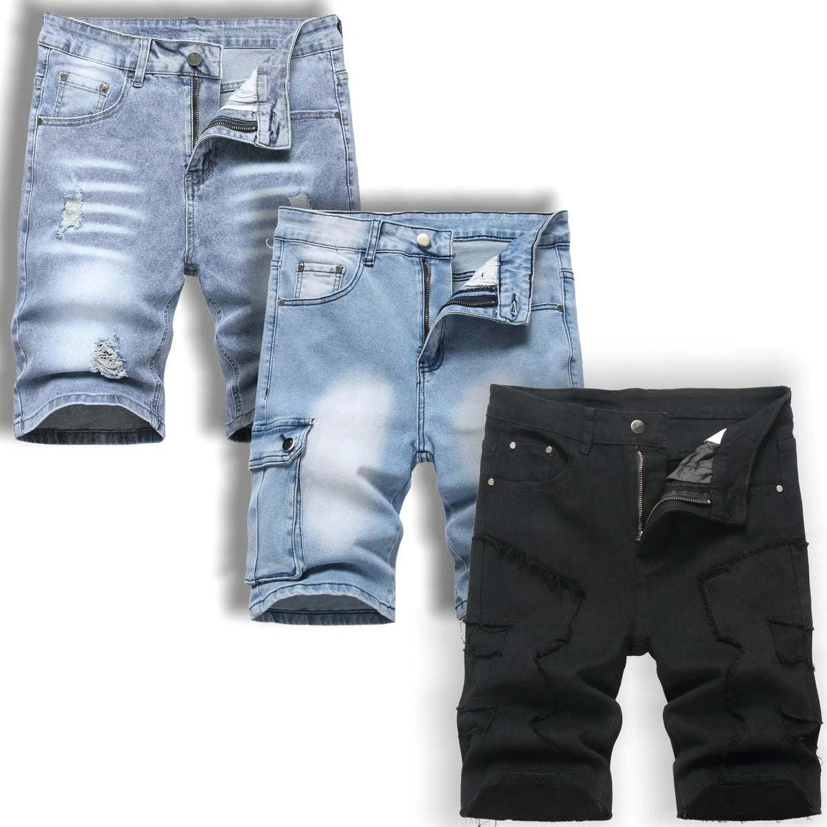 JUNBAOSS Men's MultiPack Slim Fit Stretch Denim ShortsRipped Skinny Jean Shorts for Men, Distressed FashionStraight Comfort Flex Waist Short Denim Jean, MenswearClassic Street Style Cotton Fabric Jean Natural HipsterPersonalized Stylish Jeans with Pockets
