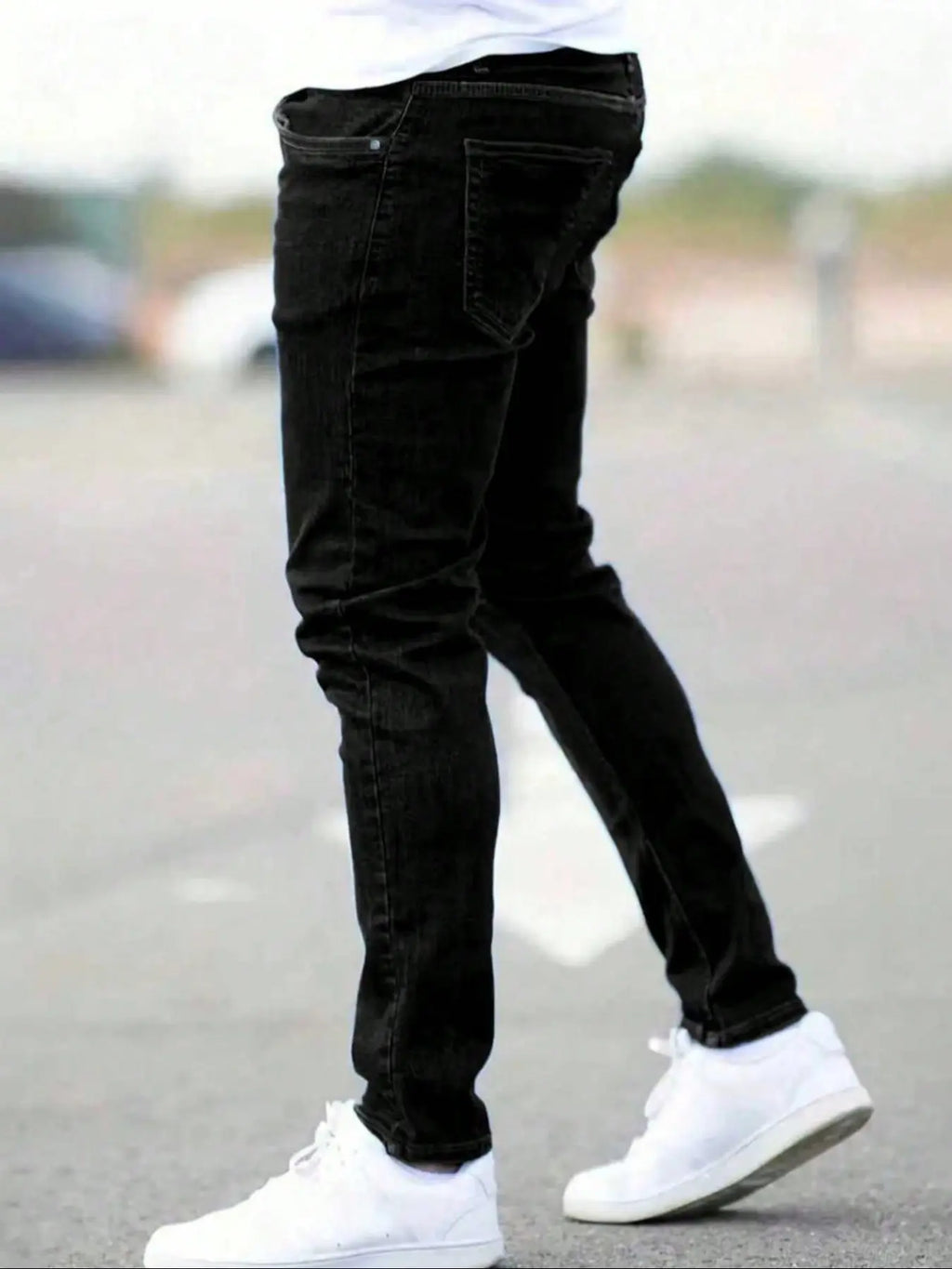 Men's Fitted Casual Solid Color Jeans, Casual Jean Style, Elastic Straight Leg Pants with Slant Pockets, Soft Cotton Fabric for All Seasons