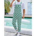 YUANBANG Men's Stretch Denim Overalls, St. Patrick's Day Coveralls, Green Checkered Bibs Workwear, Stylish Menswear with Zipper Closure