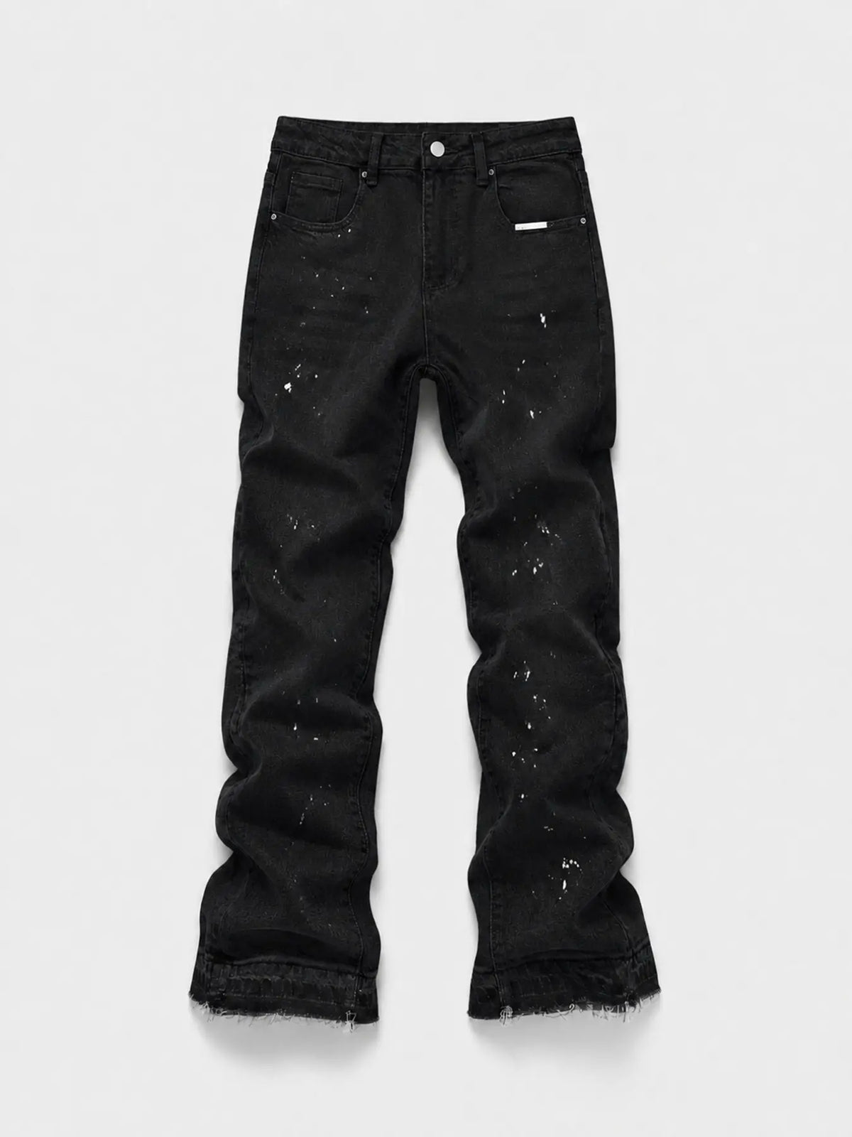 Men's Micro Flare Jeans, Loose-Fitting Button Fly Denim Pocket, Solid Color Y2K Streetwear Style, All-Season Wear, Washed Fabric, Patchwork Design, Hip Hop Jeans