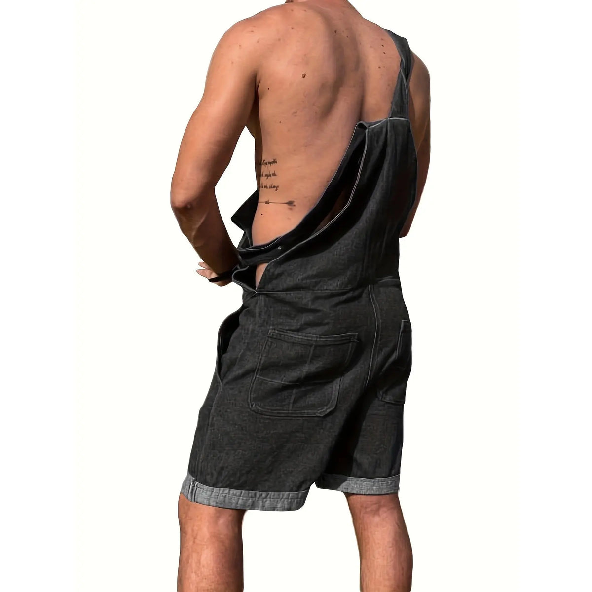 Men's Denim Bib Overall Shorts - Loose Fit, Above-Knee Length, Stretch Cotton-Viscose Fabric, Casual Cargo Pants with Pocket, Summer Walk Jumpsuit Rompers