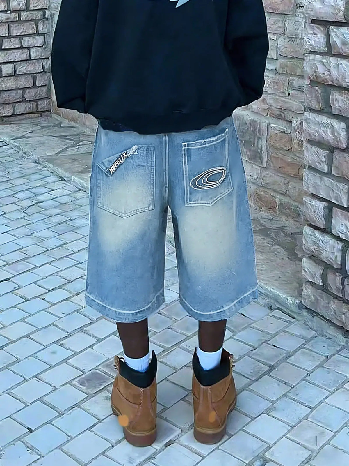 Men's Denim-Effect Dark Washed Distressed Print Straight Leg Pocket Shorts Loose Baggy Casual Comfy Denim Jeans Shorts for Summer, Fashion Menswear Men's Bottoms for Daily Wear, Streetwear