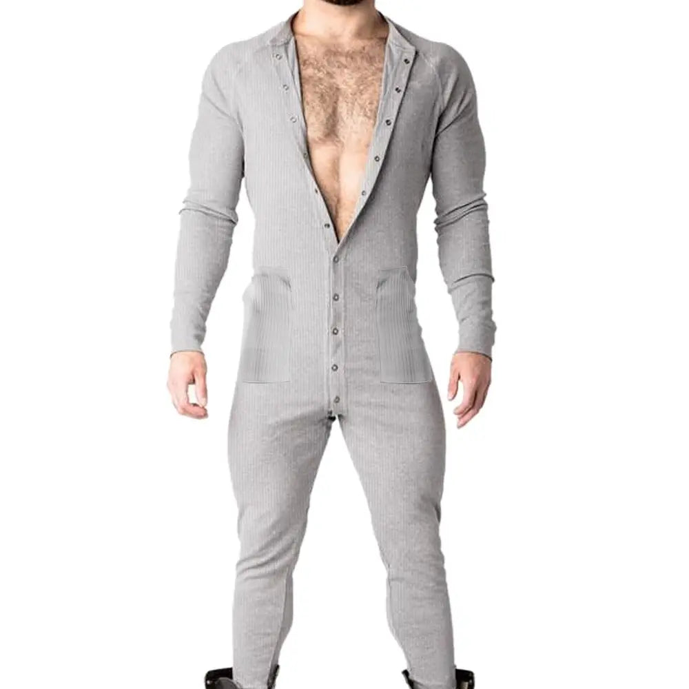 Men's Soft Cotton Blend Stretchy Knitting Short Sleeve Henley Overalls - Round Neck, Button-Front, Relaxed Boxers Bottoms, Minimalist Fit, Activewear, All-Seasons Casual Homewear Streetwear
