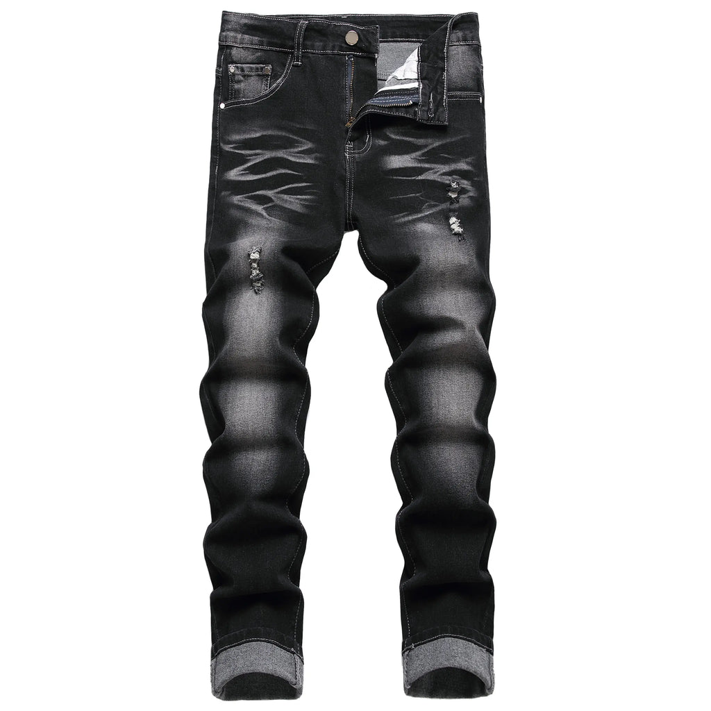 JUNBAOSS Men's Slim Fit Stretch Jeans Ripped Skinny Jeans for Men, Distressed Straight Leg Fashion Casual Popular Chic Comfort Flex Waist Denim Pants, Menswear Classic Street Style Cotton Fabric Jean Natural Hipster Personalized Stylish Jeans with Pockets