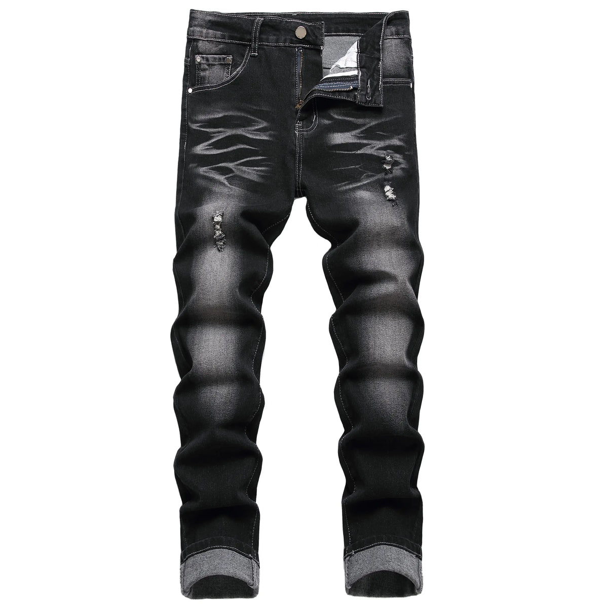 JUNBAOSS Men's Slim Fit Stretch Jeans Ripped Skinny Jeans for Men, Distressed Straight Leg Fashion Casual Popular Chic Comfort Flex Waist Denim Pants, Menswear Classic Street Style Cotton Fabric Jean Natural Hipster Personalized Stylish Jeans with Pockets