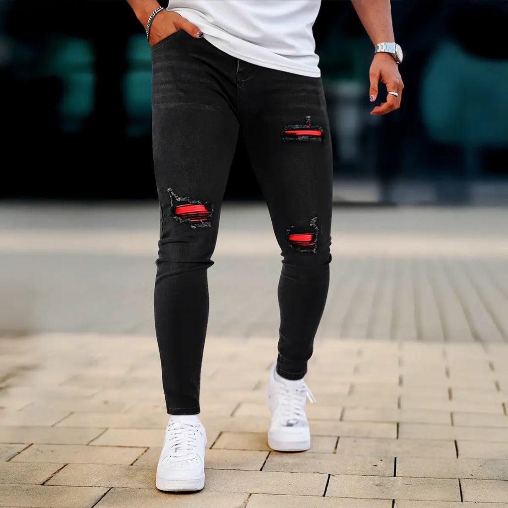 GINGTTO Men's Ripped Skinny Jeans Slim Fit Distressed Denim Pants Fashion Comfort Tapered Leg