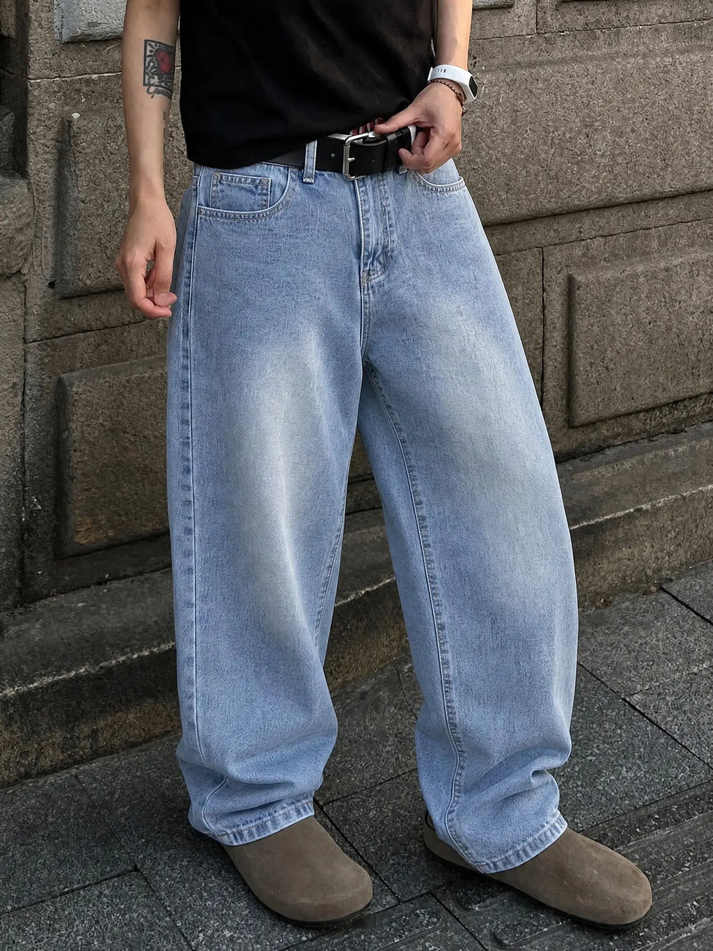 Men's Wide Leg Oversized High Waist Jeans, Loose Fit Baggy Denim Jeans, Washed Y2K Streetwear Style, All Season Wear, Unique Washing, Comfortable and Stylish