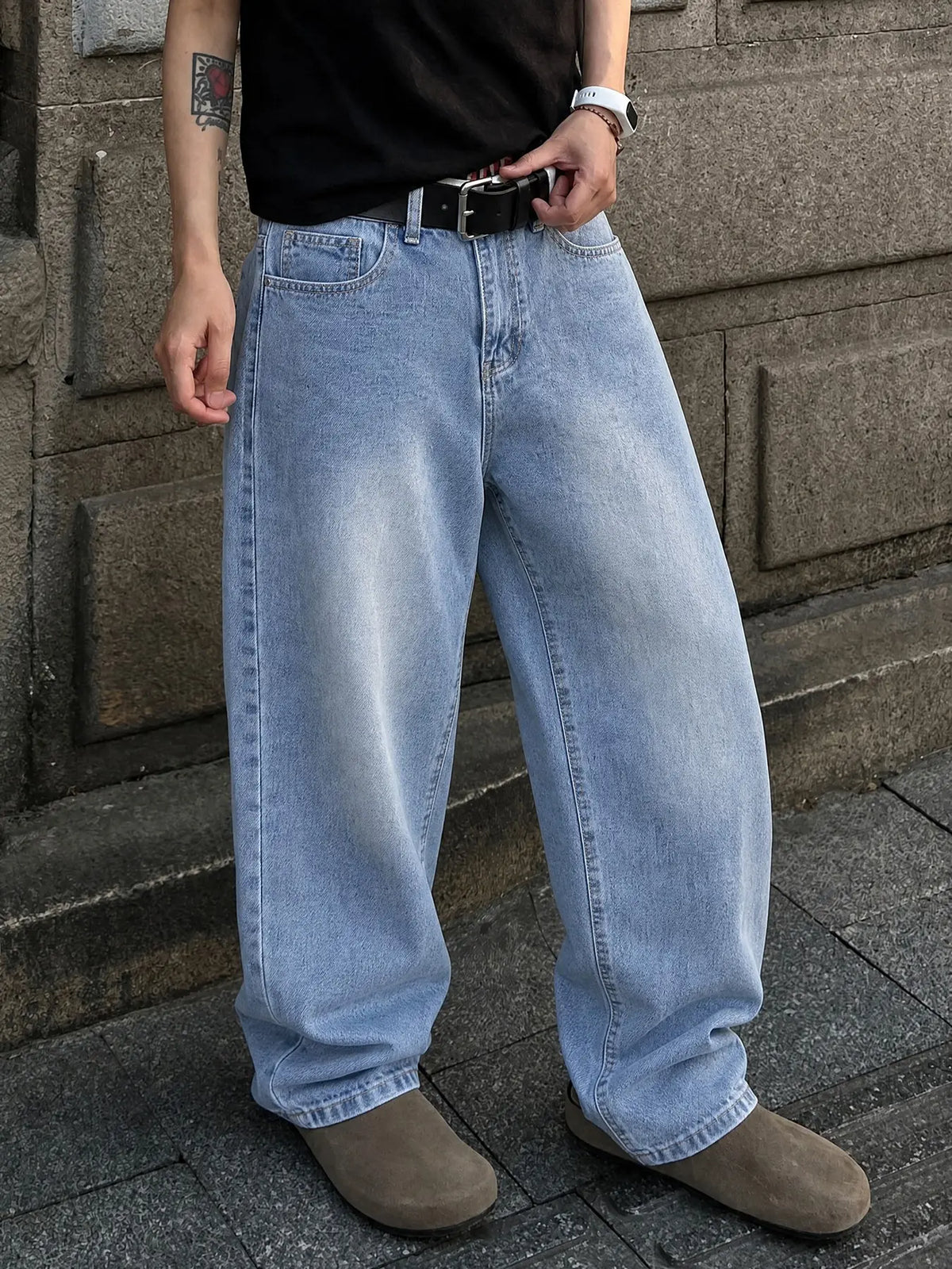 Men's Wide Leg Oversized High Waist Jeans, Loose Fit Baggy Denim Jeans, Washed Y2K Streetwear Style, All Season Wear, Unique Washing, Comfortable and Stylish