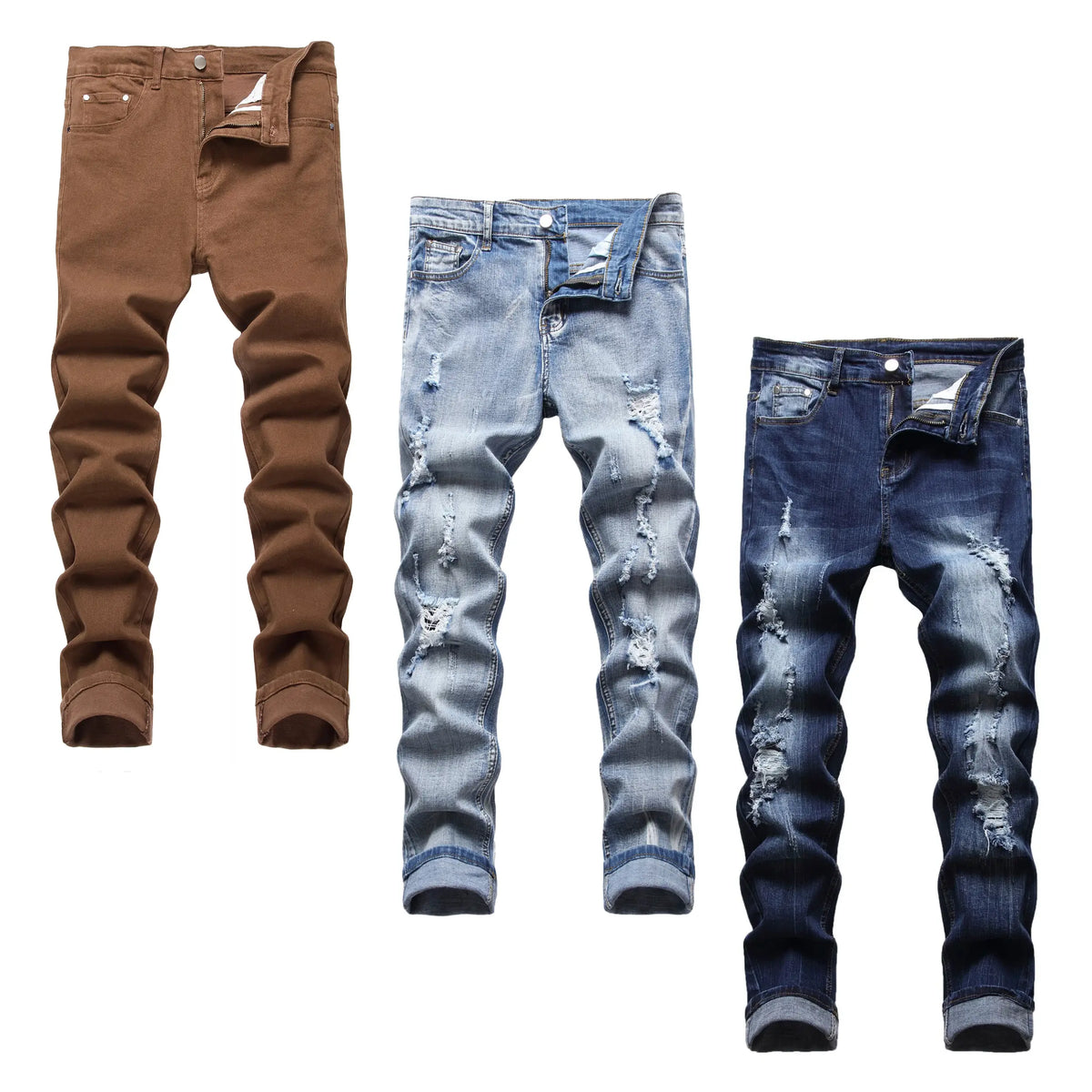 JUNBAOSS Men's Multi Pack Slim Fit Stretch Jeans Colored Skinny Jeans for Men, Distressed Straight Leg Casual Fashion Comfort Flex Waist Denim Pants, Menswear Classic Street Style Cotton Fabric Jean Natural Hipster Personalized Stylish Streetwear Jeans su
