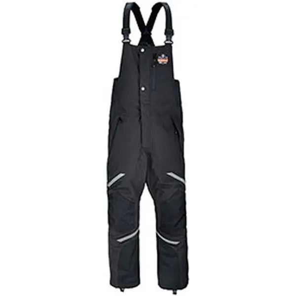 Men's Ergodyne N-Ferno 6471 Thermal Sleeveless Reflective Strips Bib Pants - Water-Repellent Nylon, Snap Closures, Full-Zip Legs, Elastic, Pockets, Removable PE Foam Knee/Shin Pads for Outdoor Work