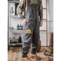 Men's Retro American Cotton Bib Overalls - Loose-Fit Full-Length Suspender Trousers with Pocket, Washable 4-Season Menswear Baggy Jumpsuit
