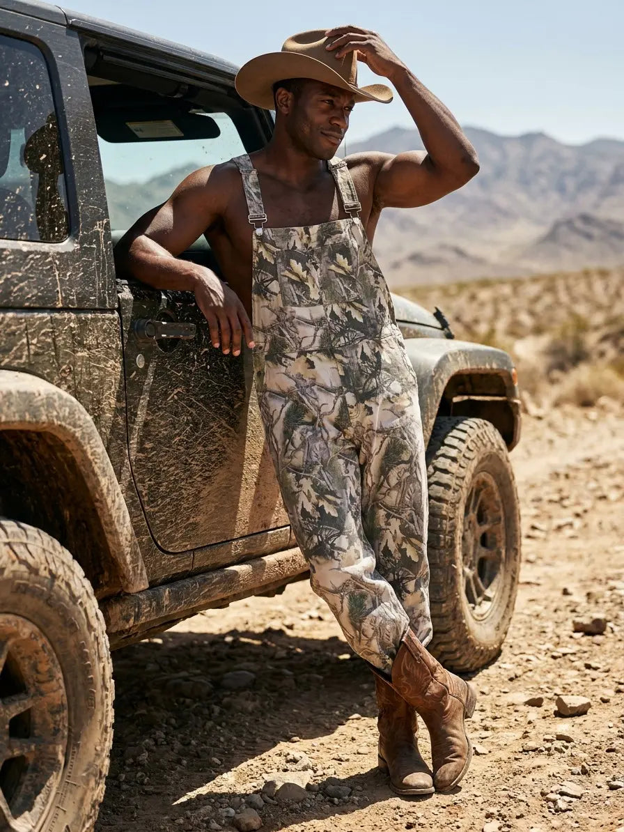 WIRDATRD Stretchy Men's Camo Overalls Halloween Denim Camouflage Romper Fall Hunting Bib Turkey Season Gear Outdoor Workwear Fashion Pattern Coveralls Y2k Menswear Daily Outfits Country Stuff Clothes Adjustable Straps Jumpsuit Casual Pant Christmas Gifts