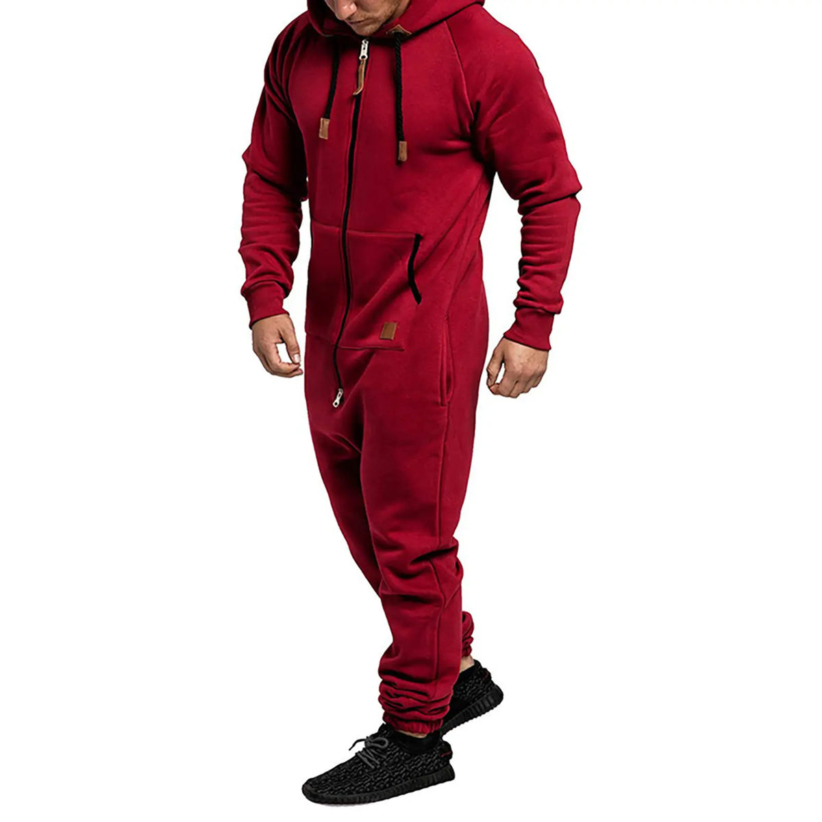 Men's Fleece-Lined Jumpsuit - Hooded Long Sleeve Full-Zip Overalls with Kangaroo Pockets| Winter Workwear, Thermal Coverall, Outdoor Work Suit, Heavy Duty Overalls, Cold Weather Gear