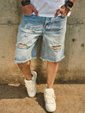 New Men’s Vintage Distressed Ripped Baggy Denim Shorts Streetwear Male Stylish Blue Holes Loose Straight Denim Five-point Pants Menswear Deals For You Days