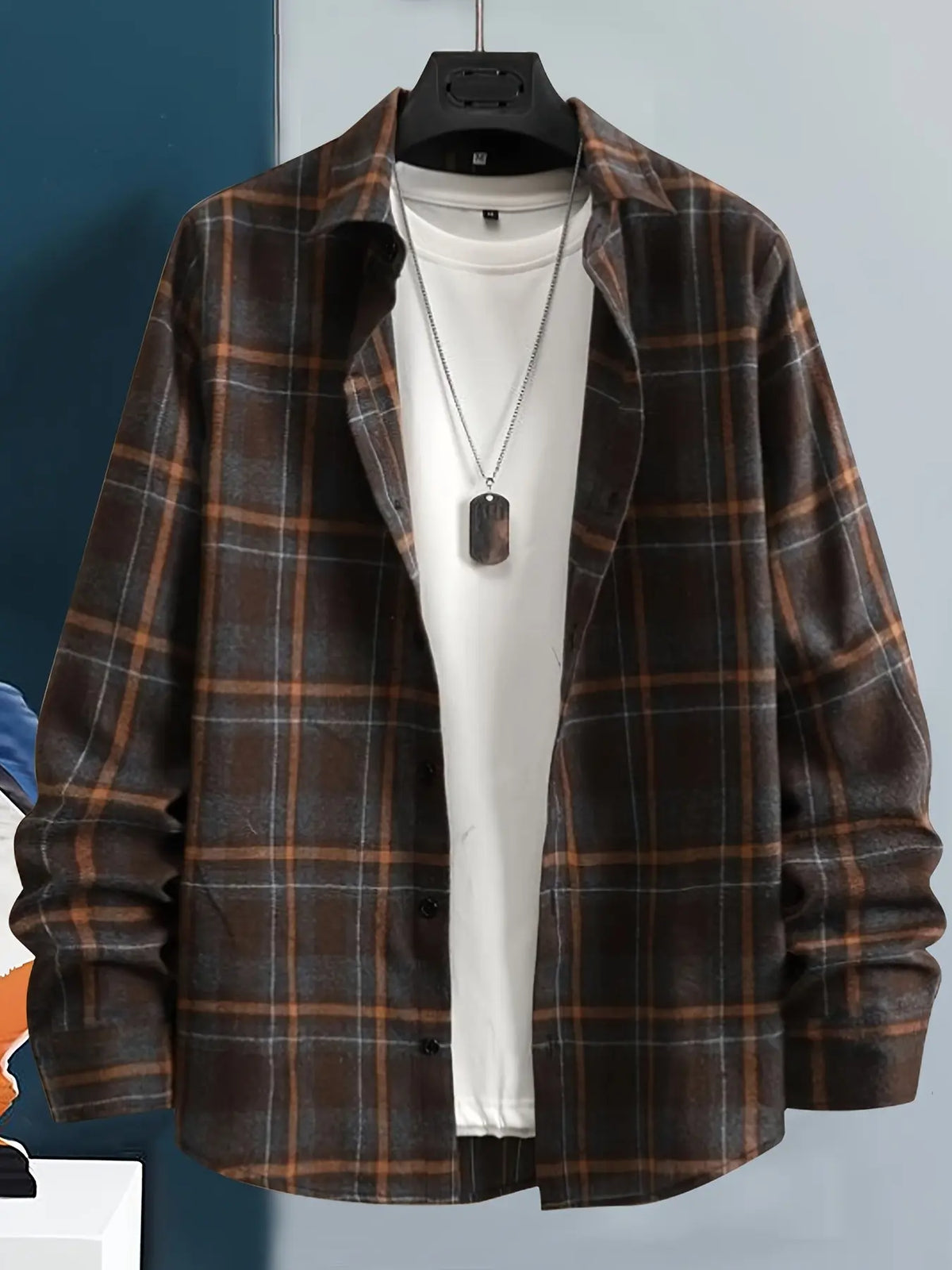 Men's Fashion Plaid Long Sleeve Button-Down Jumpsuit, Casual Workwear for Autumn, Durable and Comfortable Design