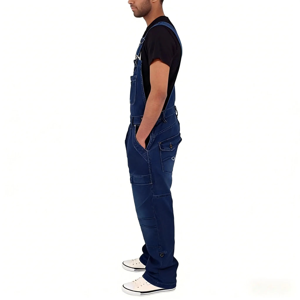 Men's Ripped and Distressed Denim Jumpsuit with Suspenders - Vintage Stylish Menswear, Versatile Wear for Casual Daily Use, Pair with Sneakers & T-Shirt