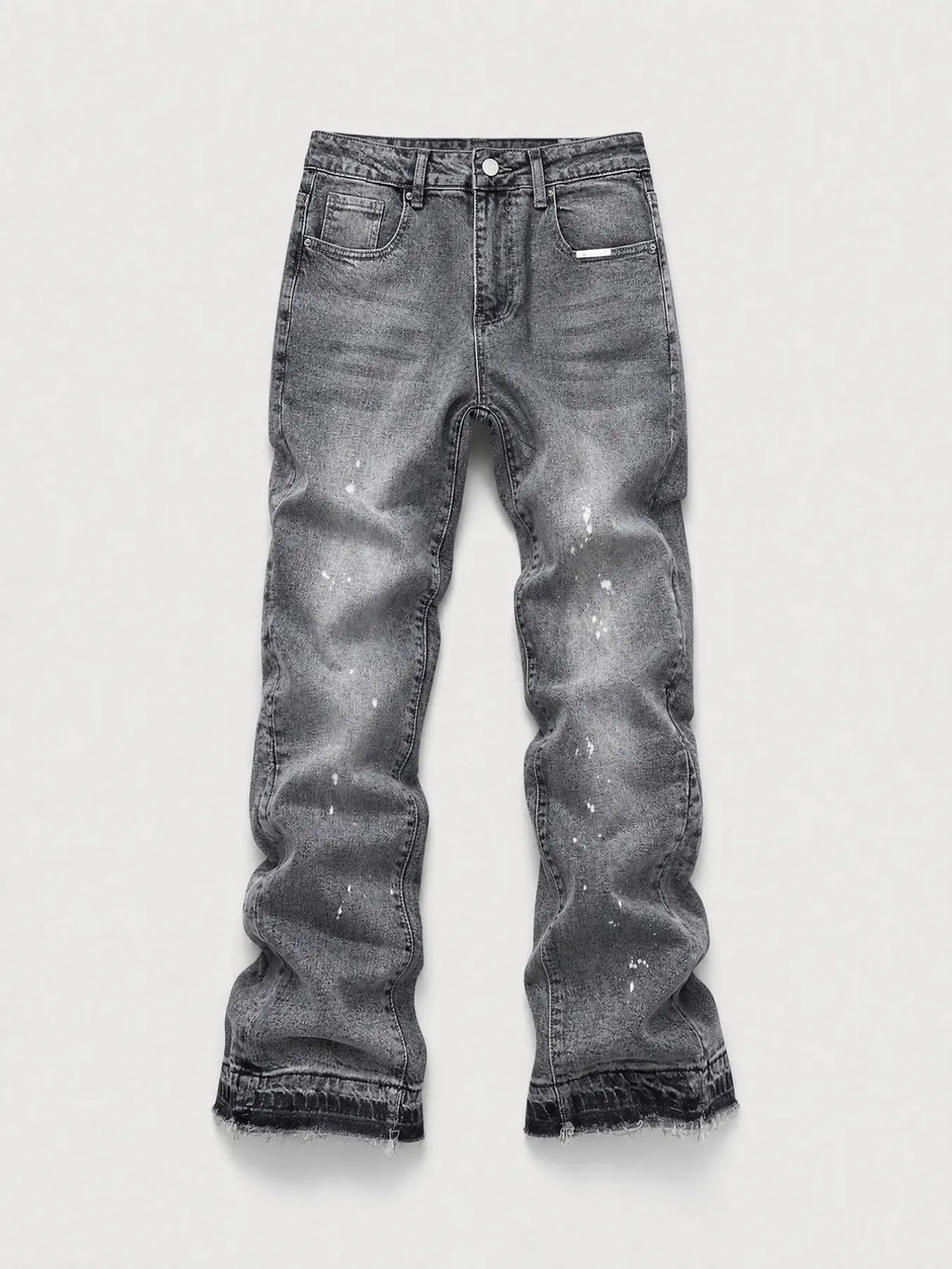 Men's Micro Flare Jeans, Loose-Fitting Button Fly Denim Pocket, Solid Color Y2K Streetwear Style, All-Season Wear, Washed Fabric, Patchwork Design, Hip Hop Jeans