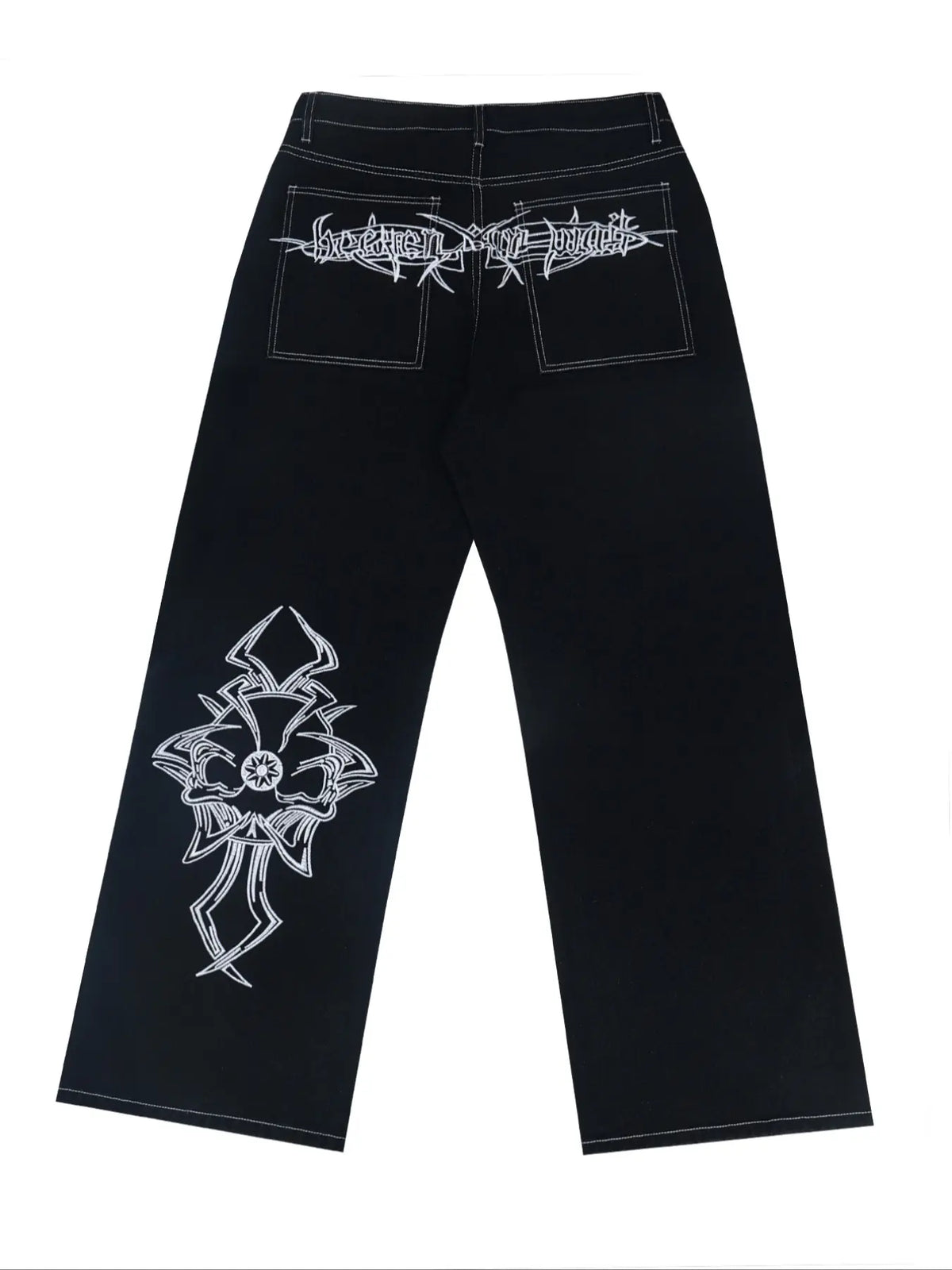Y2K Street Hip-Hop Loose Fit Jeans, Fake Pocket Design Men's Denim Jeans, Skull Embroidered Winter Casual Trousers, Loose Denim Pockets, Halloween Gift, Jeans Bottoms