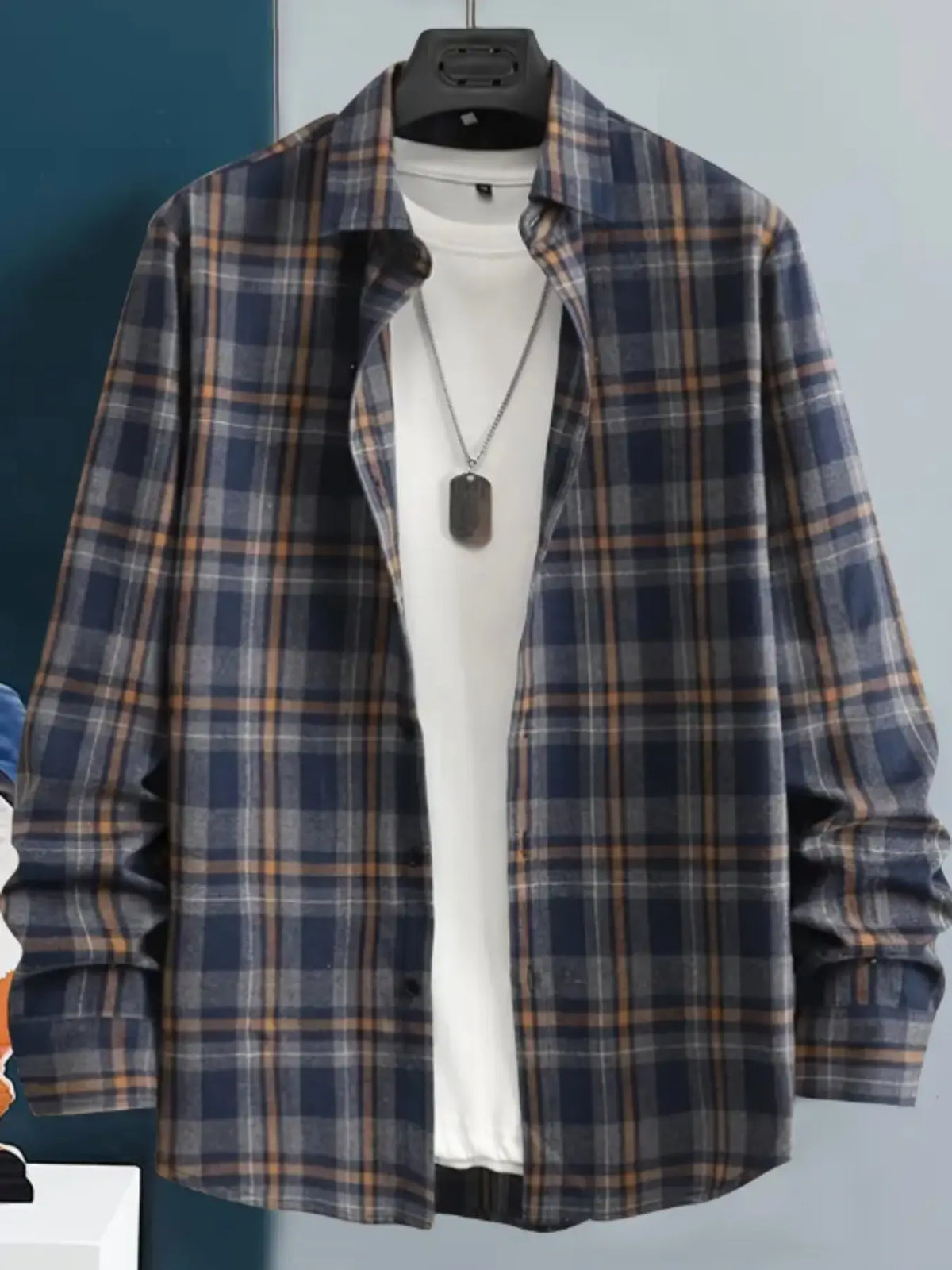 Men's Fashion Plaid Long Sleeve Button-Down Jumpsuit, Casual Workwear for Autumn, Durable and Comfortable Design