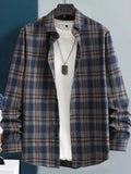 Men's Fashion Plaid Long Sleeve Button-Down Jumpsuit, Casual Workwear for Autumn, Durable and Comfortable Design