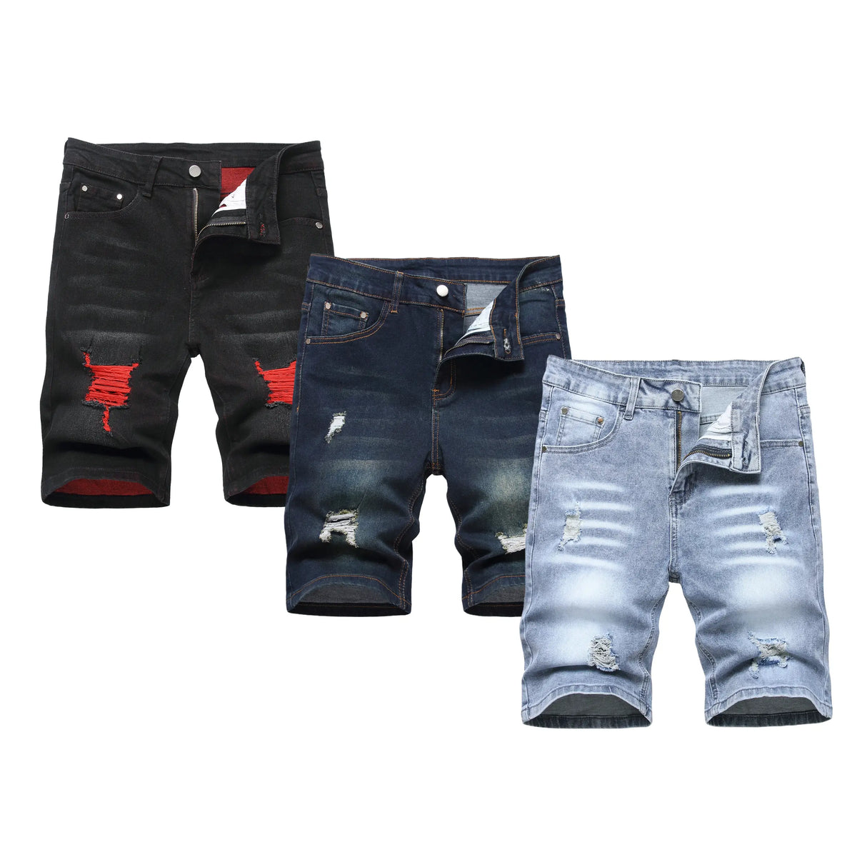 JUNBAOSS Men's MultiPack Slim Fit Stretch Denim ShortsRipped Skinny Jean Shorts for Men, Distressed FashionStraight Comfort Flex Waist Short Denim Jean, MenswearClassic Street Style Cotton Fabric Jean Natural HipsterPersonalized Stylish Jeans with Pockets
