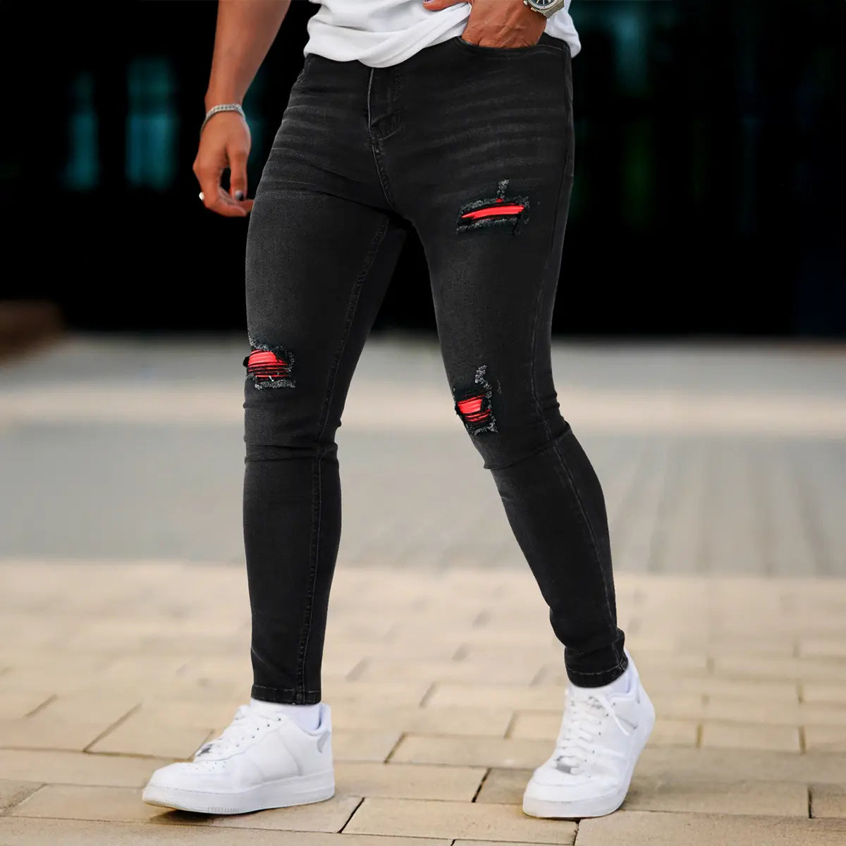 GINGTTO Men's Ripped Skinny Jeans Slim Fit Distressed Denim Pants Fashion Comfort Tapered Leg