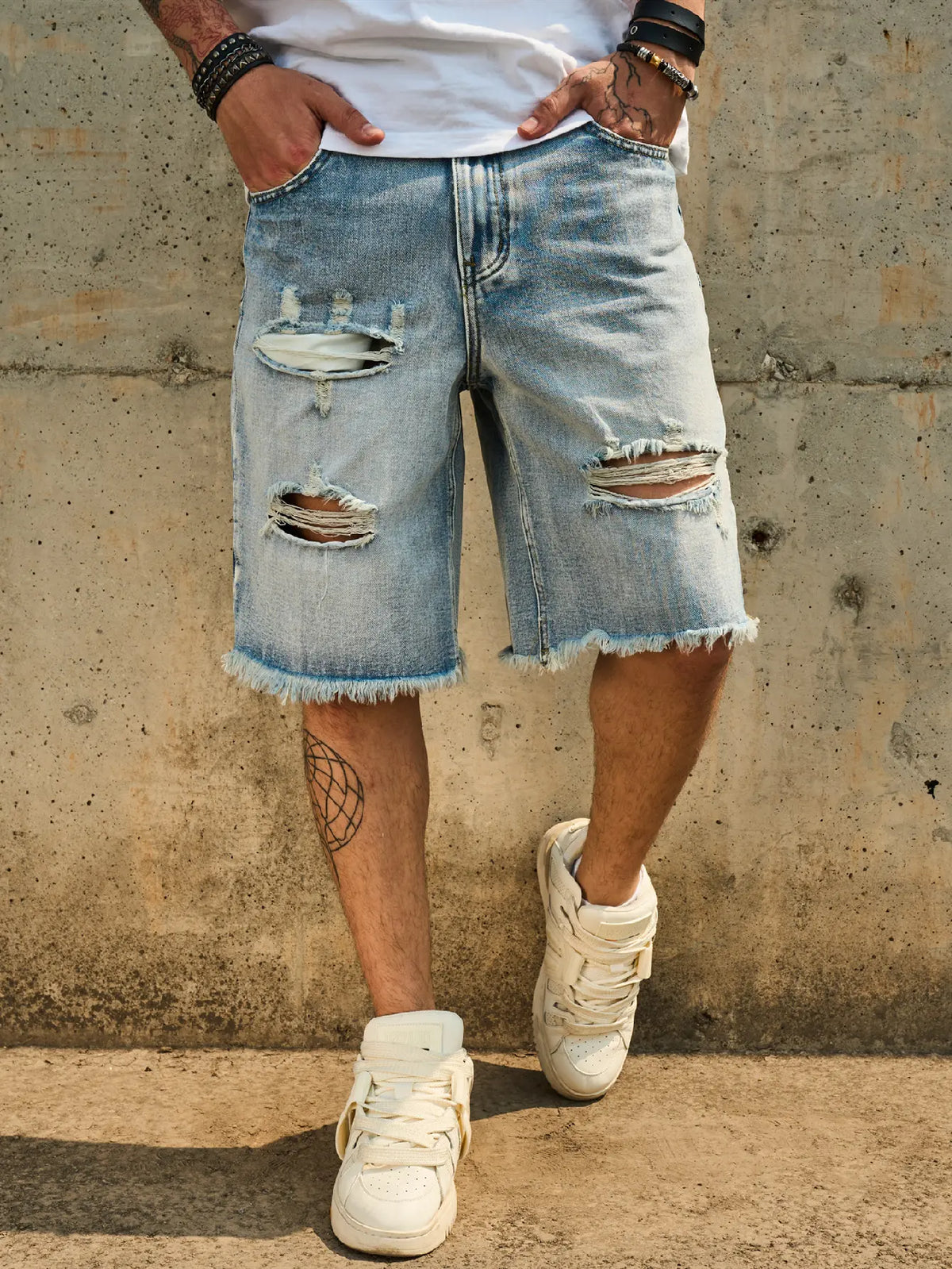 New Men’s Vintage Distressed Ripped Baggy Denim Shorts Streetwear Male Stylish Blue Holes Loose Straight Denim Five-point Pants Menswear Deals For You Days