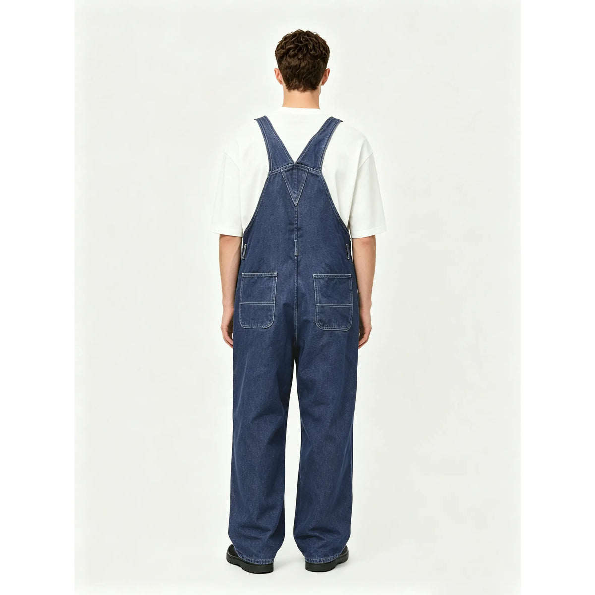 Men's Medium Wash Cotton Denim Overalls - Adjustable Tie Cargo Straps, Retro Slouchy Baggy Loose-Fit, Classic Utility Workwear, Machine Washable All-Seasons Outdoor Menswear, Plain Polyester Fabric Cargo Pants