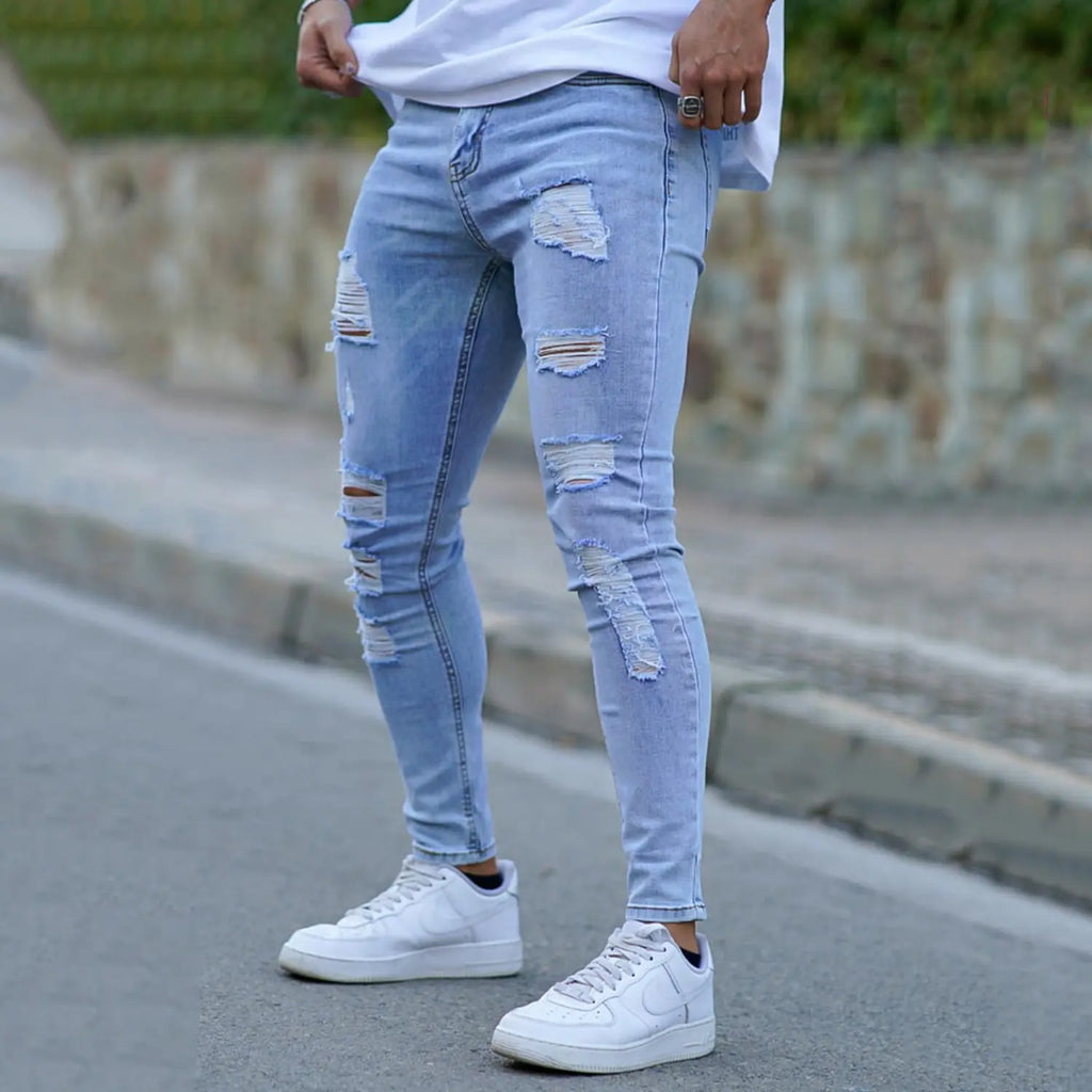 GINGTTO Men's Ripped Skinny Jeans Stretch Slim Fit Tapered Leg Denim Pants