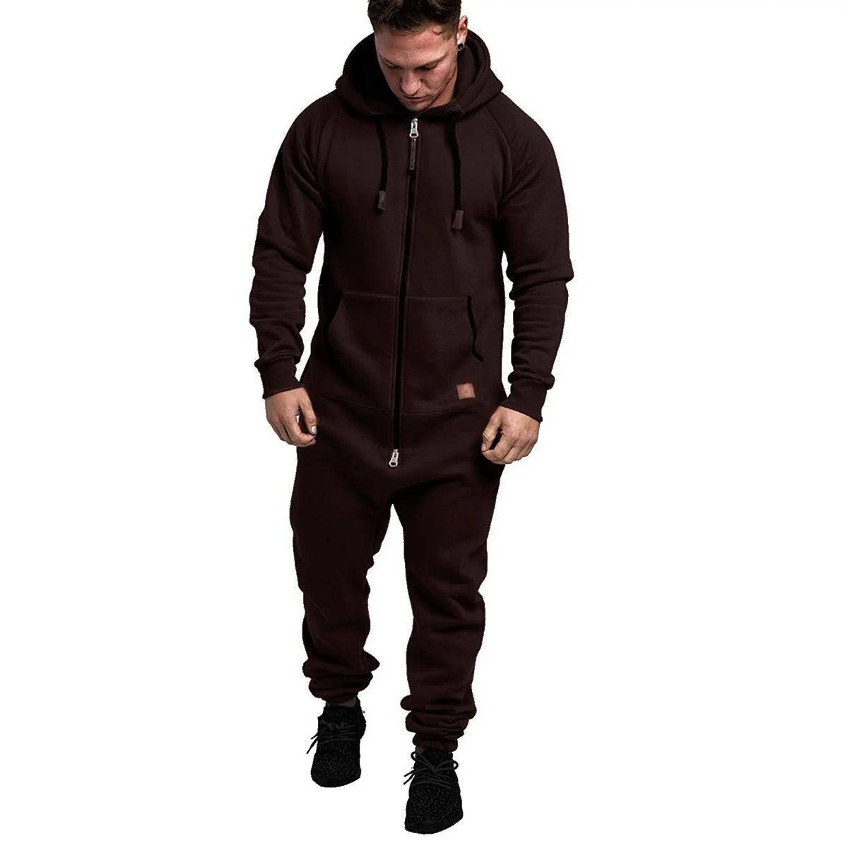 Set of 1 - Men's Hooded Fleece Lined Jumpsuit, Long Sleeve Full Zip Jumpsuit with Kangaroo BagGift