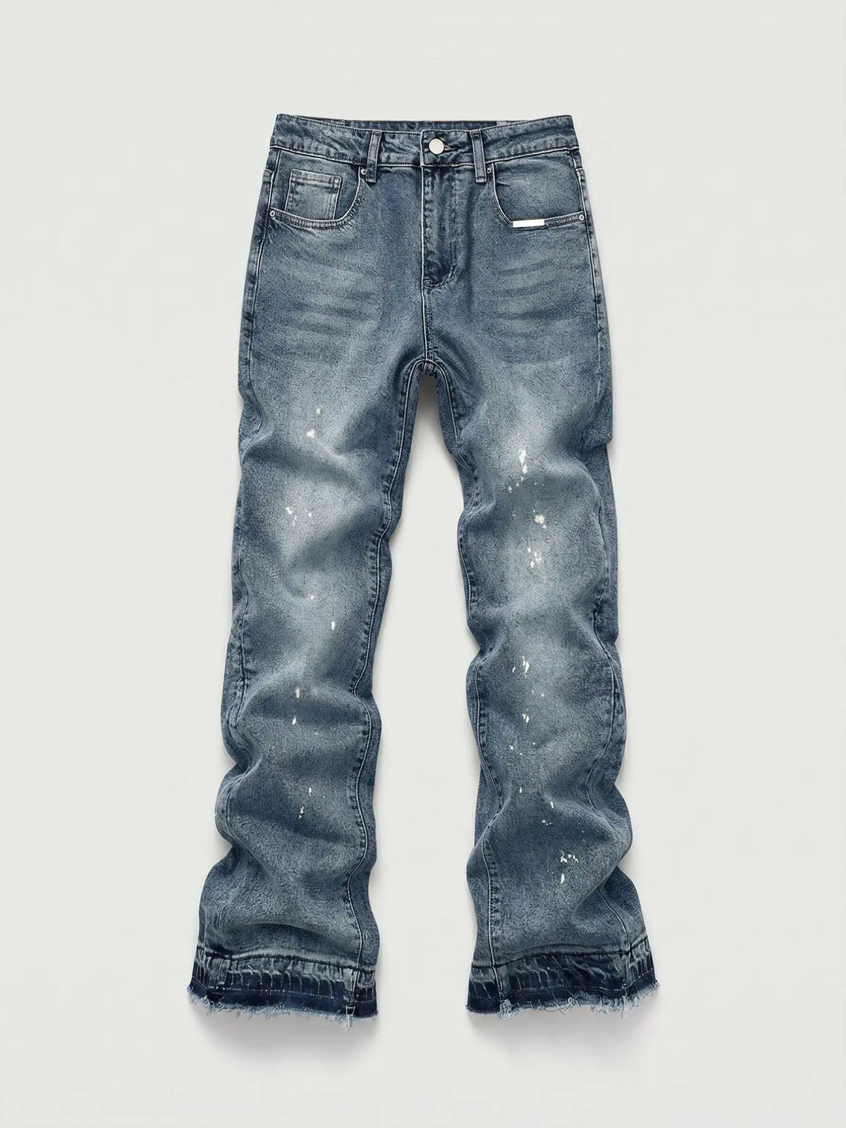 Men's Micro Flare Jeans, Loose-Fitting Button Fly Denim Pocket, Solid Color Y2K Streetwear Style, All-Season Wear, Washed Fabric, Patchwork Design, Hip Hop Jeans