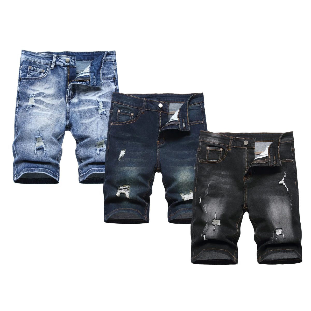 JUNBAOSS Men's MultiPack Slim Fit Stretch Denim ShortsRipped Skinny Jean Shorts for Men, Distressed FashionStraight Comfort Flex Waist Short Denim Jean, MenswearClassic Street Style Cotton Fabric Jean Natural HipsterPersonalized Stylish Jeans with Pockets