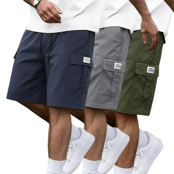 Men's Plus Size 3-Piece Plain Shorts Set - Earth Yellow, Black, Gray, Blue, Knee Length, Polyester, Slanted Pockets, Menswear, Sportswear, Activewear, Athletic, Versatile Casual Summer Outing & Travel Wear