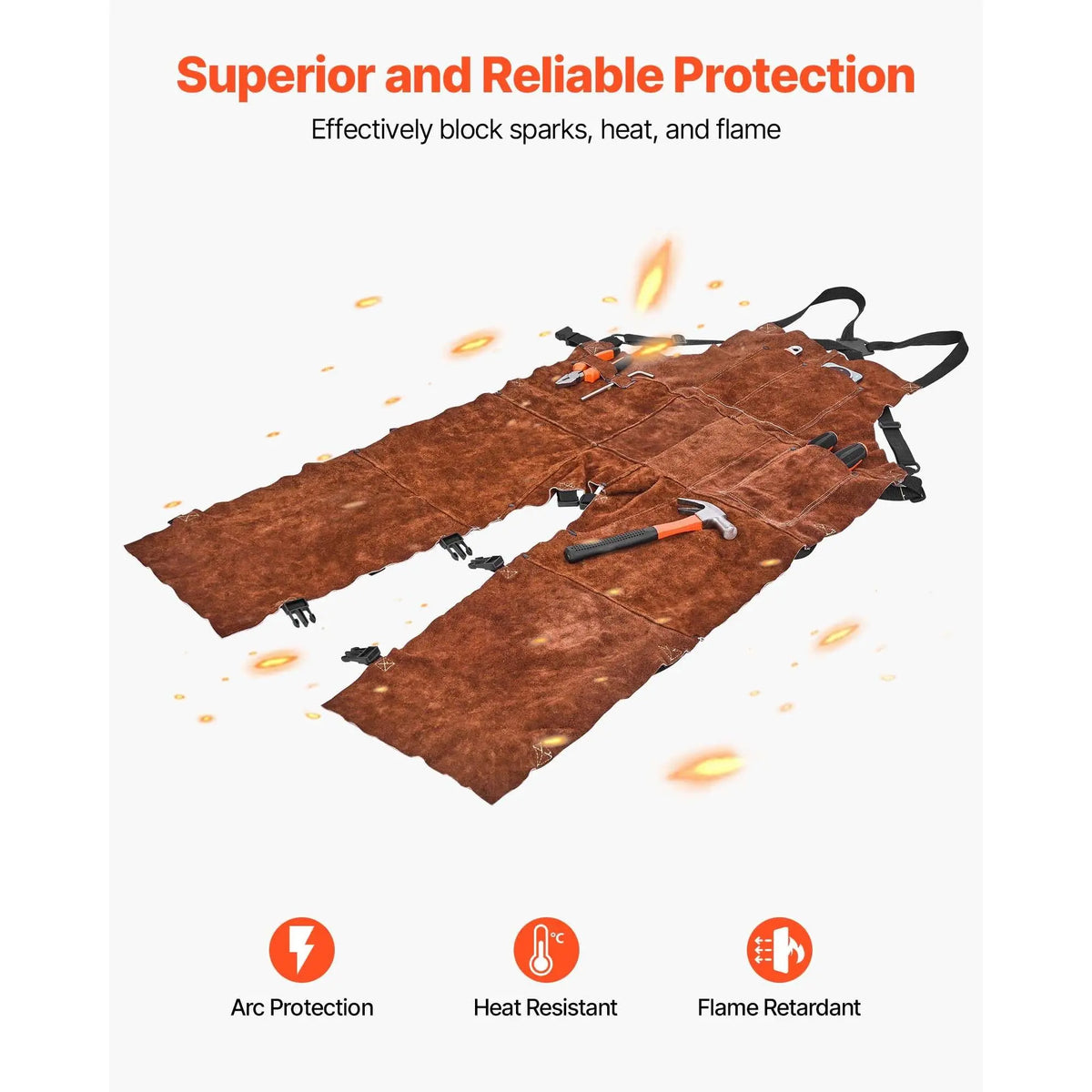 【toolupgrade】VEVOR Leather Welding Apron Split Leg, Heavy Duty Cowhide Flame Resistant Welding Pants for Men Women, Heat-Resistant Safety Apron with 3 Pockets for Woodworking, Gardening, Blacksmithing, L-Size