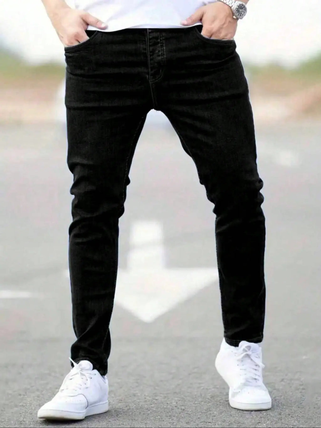 Men's Fitted Casual Solid Color Jeans, Casual Jean Style, Elastic Straight Leg Pants with Slant Pockets, Soft Cotton Fabric for All Seasons