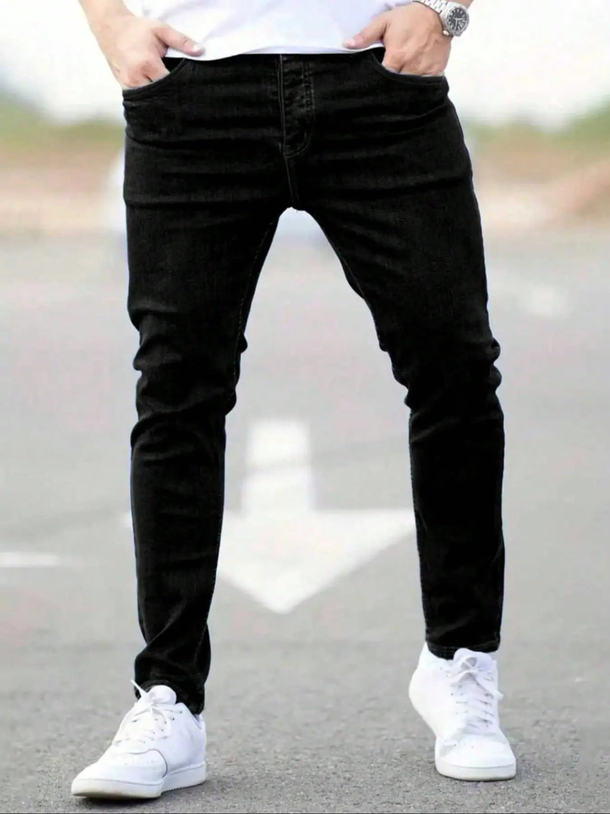 Men's Fitted Casual Solid Color Jeans, Casual Jean Style, Elastic Straight Leg Pants with Slant Pockets, Soft Cotton Fabric for All Seasons
