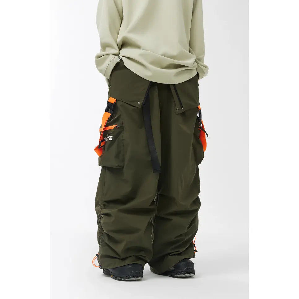 CHILLWHITE Oversize Snow Bib Pants - Army Green / Orange