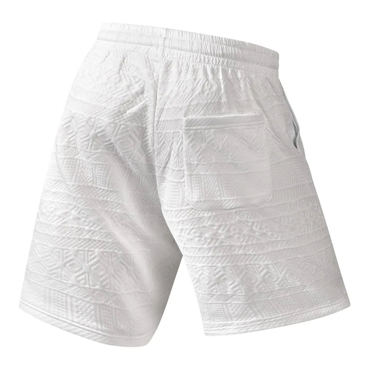 Men's 2-Piece Textured 2-Tone Casual Shorts Set, Black & White Geometric Embossed Pattern, Elastic Waist with Tassel Drawstring Tie, Breathable Fabric, Breathable Fits, Fitted Cut for Summer Daily Driving/OOTD Wear