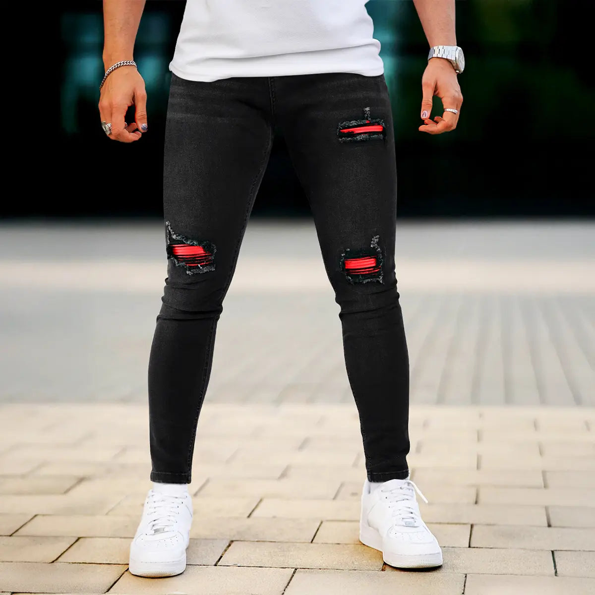 GINGTTO Men's Ripped Skinny Jeans Slim Fit Distressed Denim Pants Fashion Comfort Tapered Leg