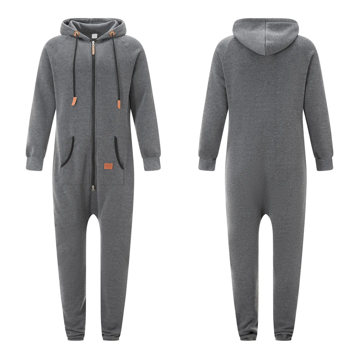 Men's Fleece-Lined Jumpsuit - Hooded Long Sleeve Full-Zip Overalls with Kangaroo Pockets| Winter Workwear, Thermal Coverall, Outdoor Work Suit, Heavy Duty Overalls, Cold Weather Gear