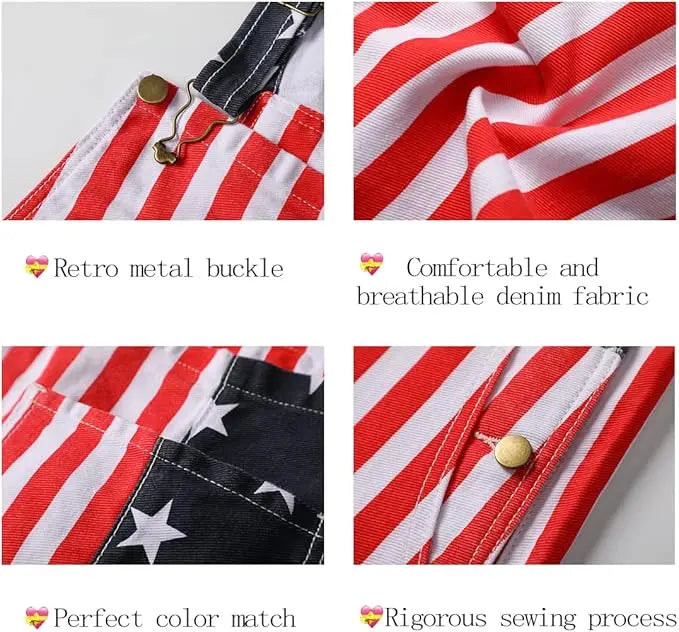 YUANBANG Men's Patriotic Denim Overalls - Fashion Casual, Casual Chic, Breathable Fabric, American Flag Design, Zipper Closure Bibs, Overalls Shorts Jumpsuit, 4th of July Menswear, Fashion Casual Overalls, Patriotic Jumpsuit
