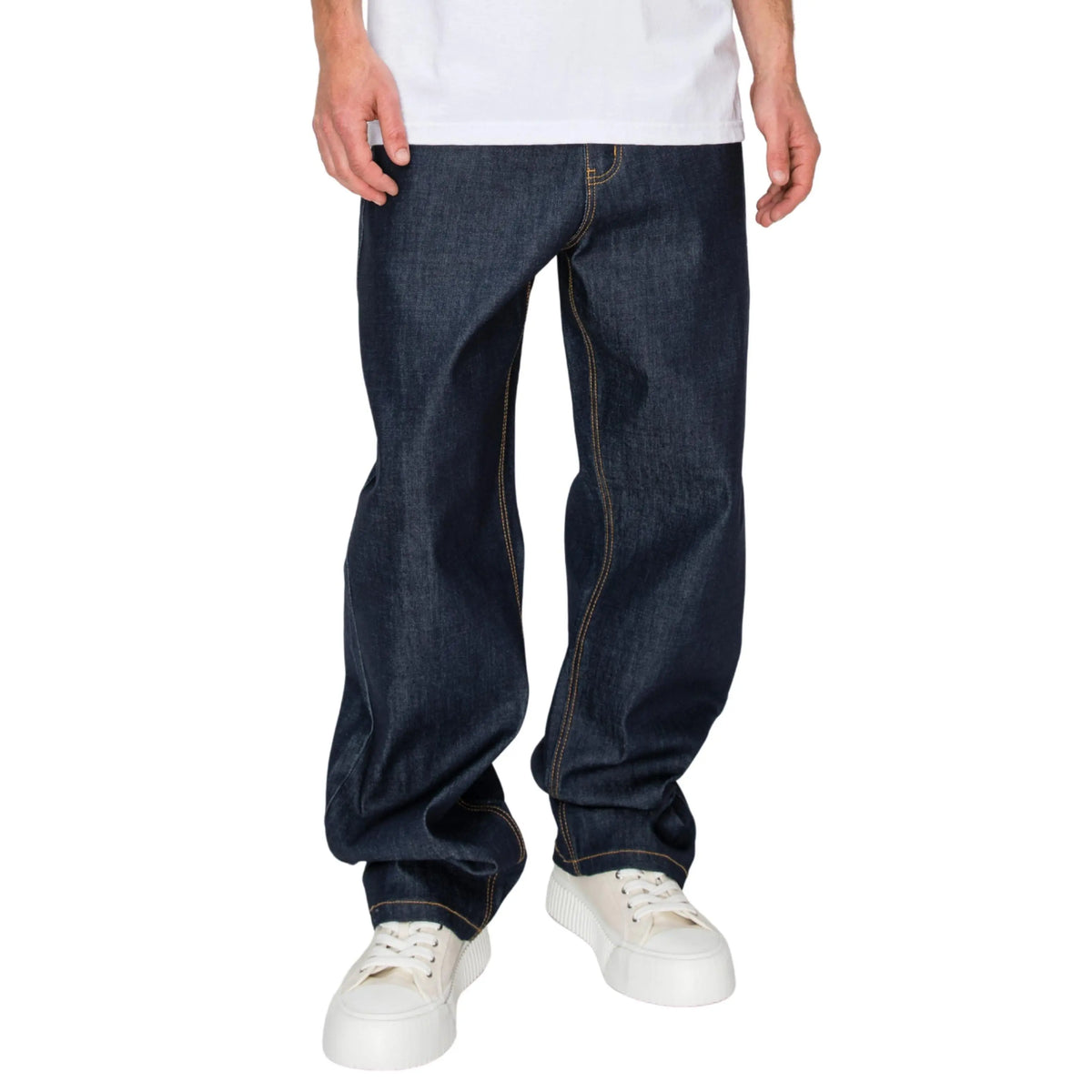 VICTORIOUS TERRA Men's Baggy Fit Raw Denim Jeans, 5-Pocket Streetwear Style in Breathable Stretch Cotton, Fabric, Soft, Stylish, Casual, Classic, Menswear, Hem