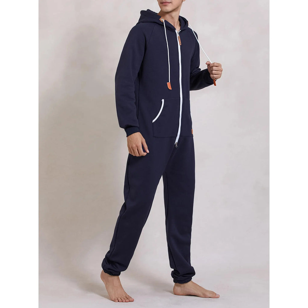 Men's Fleece-Lined Jumpsuit - Hooded Long Sleeve Full-Zip Overalls with Kangaroo Pockets| Winter Workwear, Thermal Coverall, Outdoor Work Suit, Heavy Duty Overalls, Cold Weather Gear