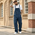 Men's Medium Wash Cotton Denim Overalls - Adjustable Tie Cargo Straps, Retro Slouchy Baggy Loose-Fit, Classic Utility Workwear, Machine Washable All-Seasons Outdoor Menswear, Plain Polyester Fabric Cargo Pants