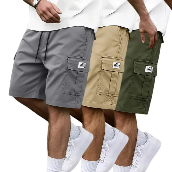 Men's Plus Size 3-Piece Plain Shorts Set - Earth Yellow, Black, Gray, Blue, Knee Length, Polyester, Slanted Pockets, Menswear, Sportswear, Activewear, Athletic, Versatile Casual Summer Outing & Travel Wear