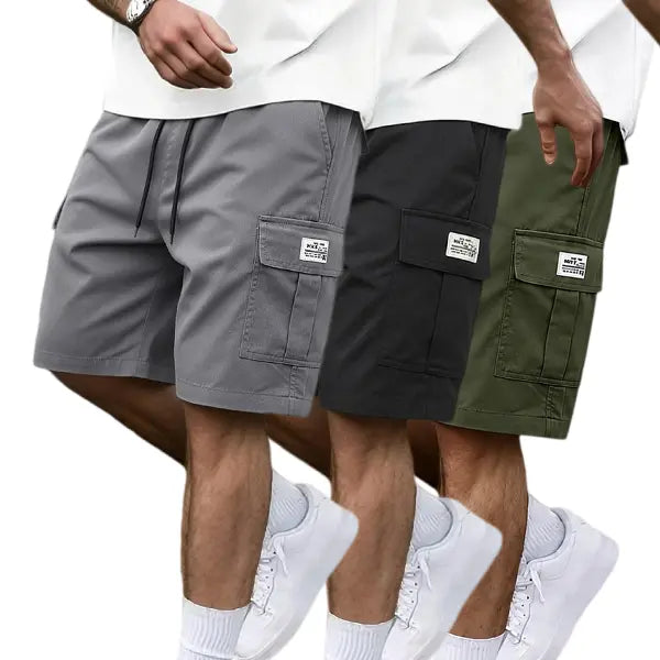 Men's Plus Size 3-Piece Plain Shorts Set - Earth Yellow, Black, Gray, Blue, Knee Length, Polyester, Slanted Pockets, Menswear, Sportswear, Activewear, Athletic, Versatile Casual Summer Outing & Travel Wear